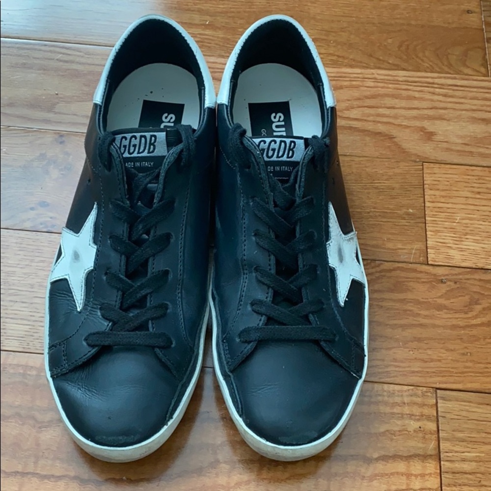 Golden Goose Black Leather Superstar Sneakers with White Star - Picture 6 of 15